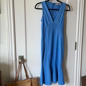 ASOS light blue dress v neck fitted side US 4 midi
